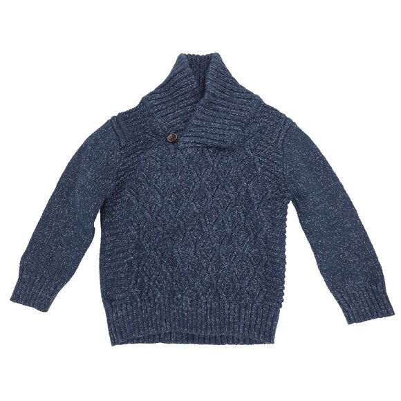 Cat & Jack Sweater Toddler Boys 2T Blue Shawl Neck Collar Cable Knit Pullover - Picture 1 of 8